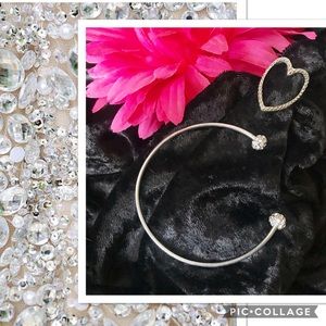 Rhinestone Heart and Bangle Jewelry Set